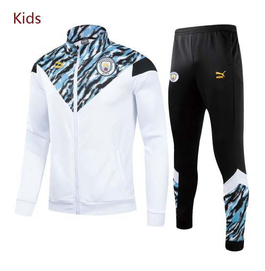 Kids 2021/22 Manchester City White Blue Training Suits Youth Jacket with Pants